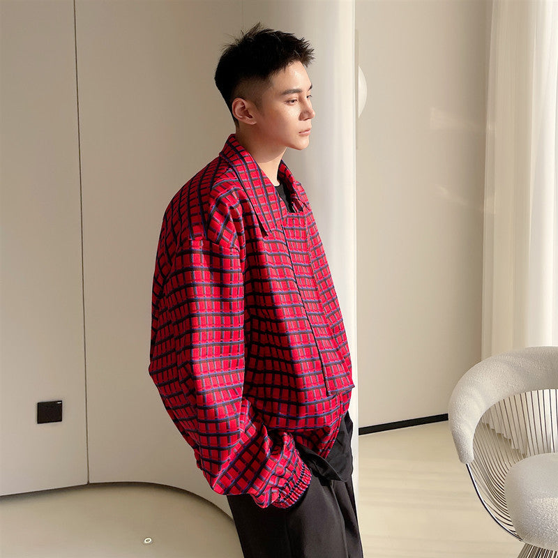 Korean Plaid Shoulder Pad Lapel Casual Coat