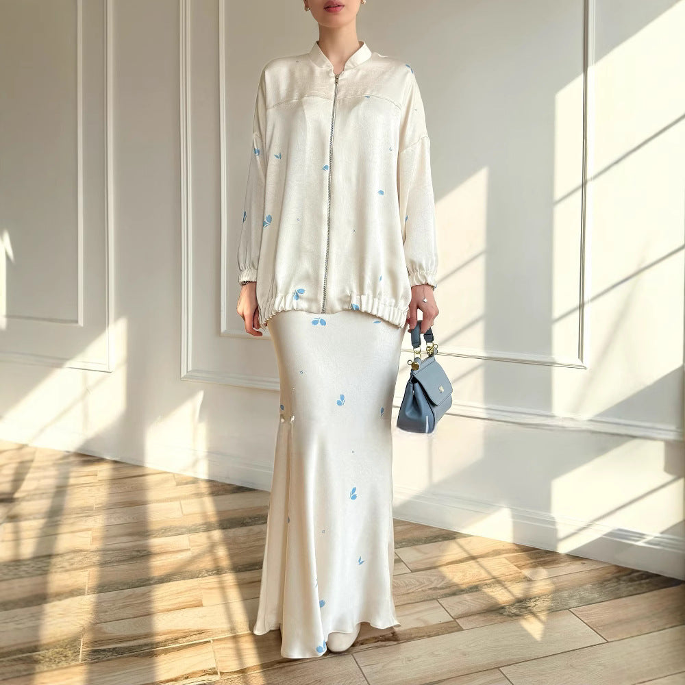 Women's Fashionable Printed Long-Sleeve Skirt Set