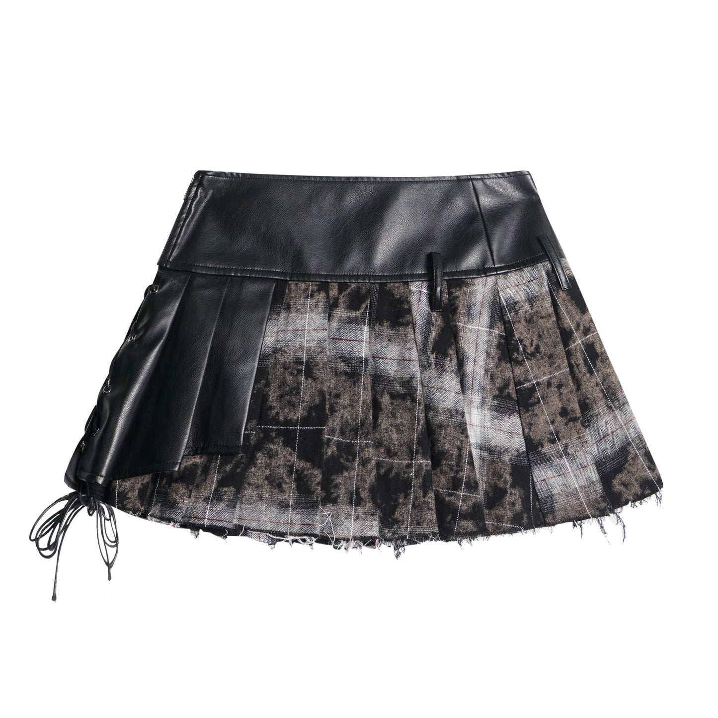 Fashion Leather Stitching Pleated Skirt Women