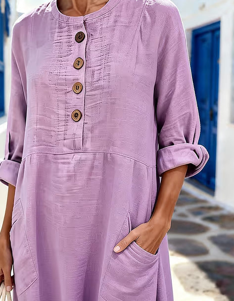 Women's Casual Solid Color Cotton Linen Dress