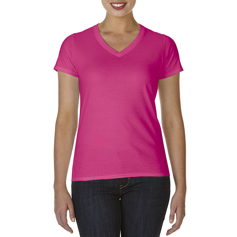Ladies V-Neck T-Shirt Casual Breathable Bottoming Export Short Sleeve