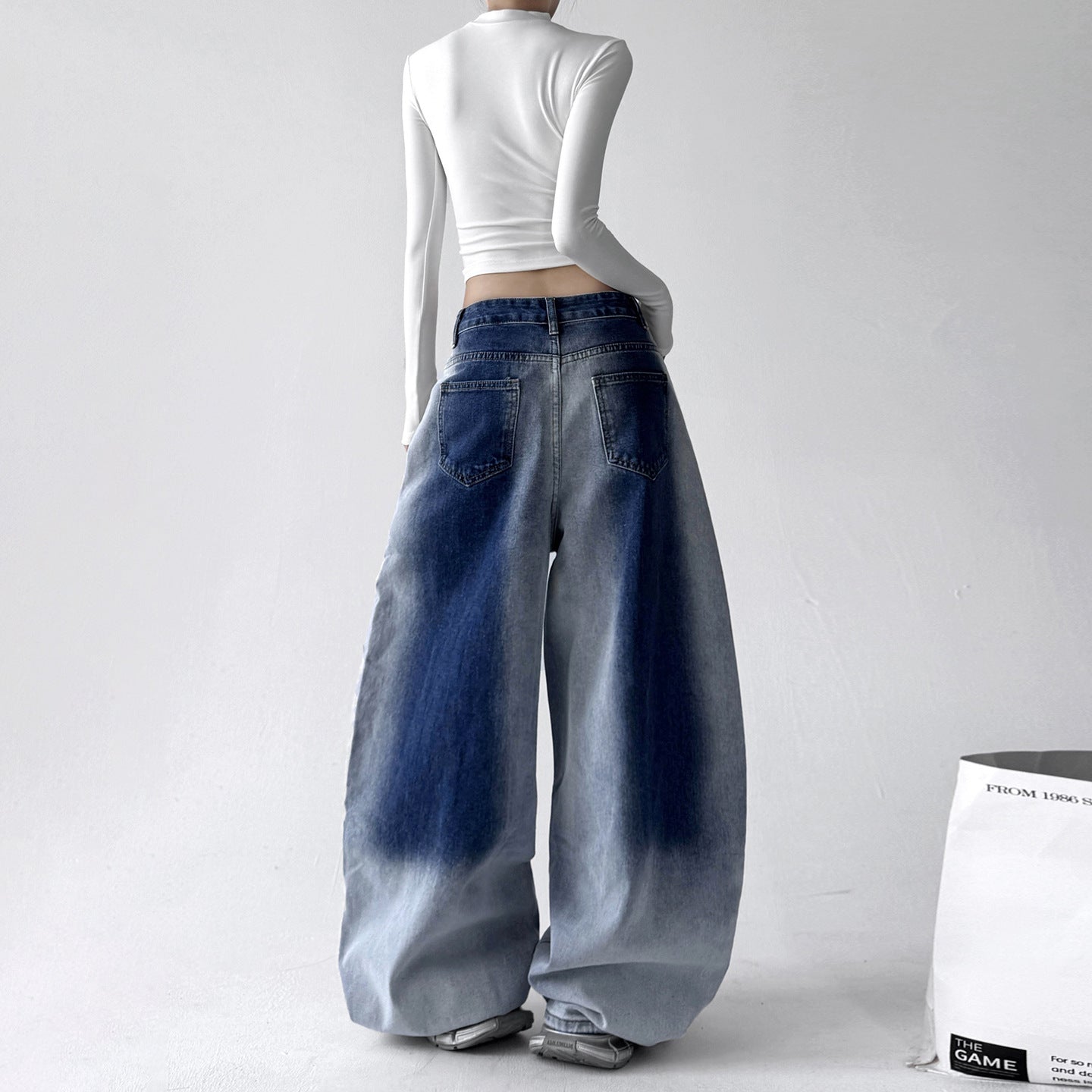Retro Gradient American All-match Loose Machete Casual Denim Trousers American
