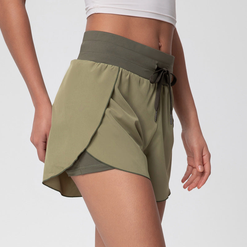 New Quick-drying Sports Shorts Women's High Waist Contrast Color Yoga Pants Pocket Two-in-one