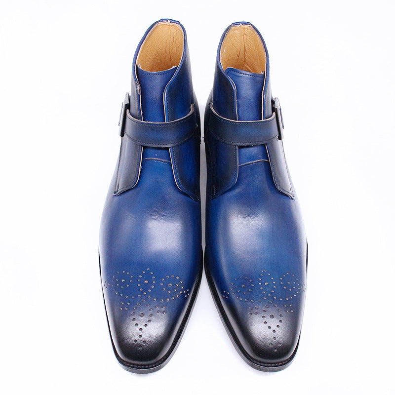 Fashion Casual Short Pointed Toe Trend Low Top Men's Boots Leather