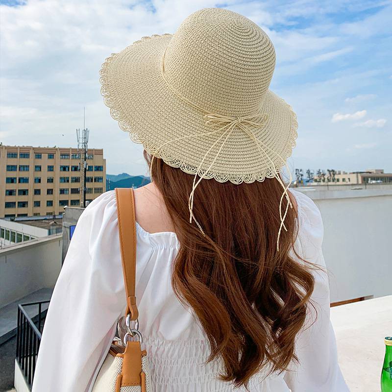 Summer Women's Foldable Lace Butterfly Rope Shade Straw Hat