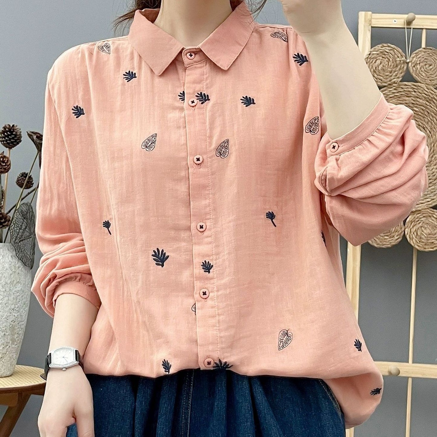 100 Cotton Skin-Friendly And Breathable Women's Long-Sleeve Shirt