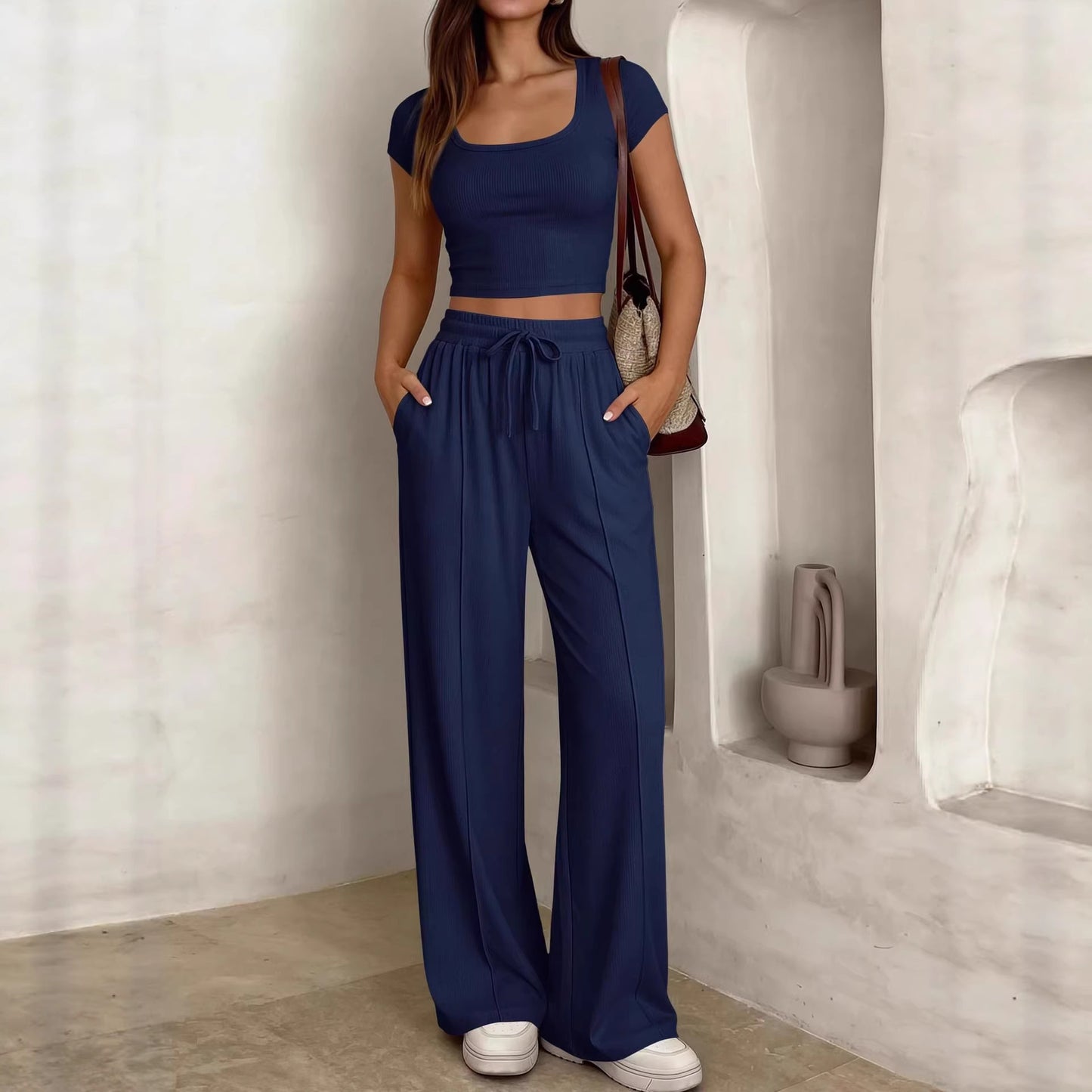 Y2K 2-piece Short-sleeve And Long-pants Set For Women