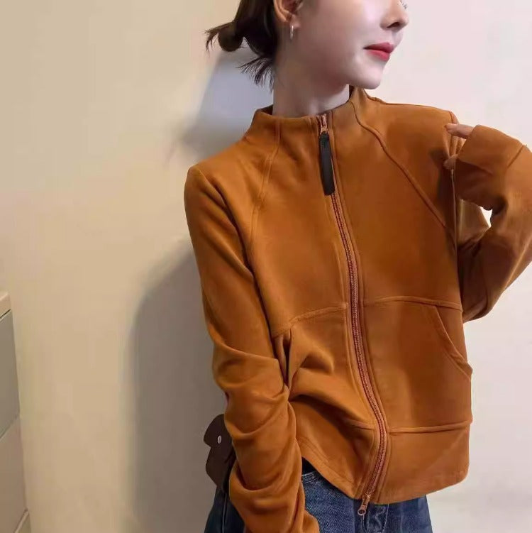 Minimalist-style Women's Hoodie With A Stand-up Collar And Double Zippers