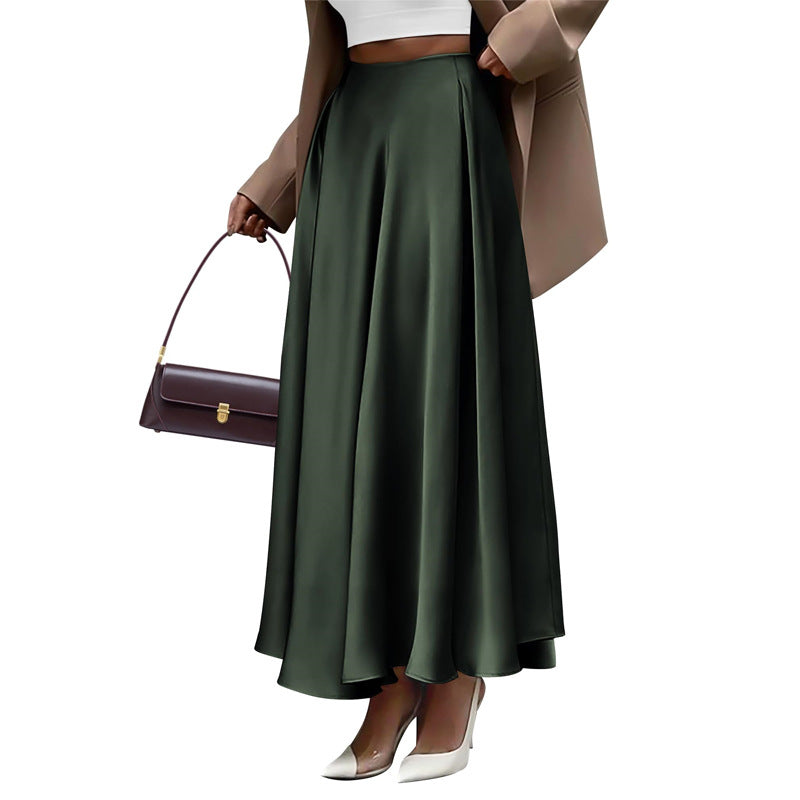 Solid Color High Waist Long Skirt Elegant Plus Size Skirt Women