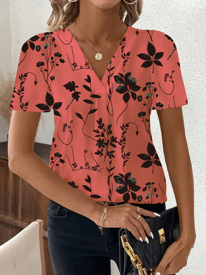 Fashion Casual Printing V-neck Top