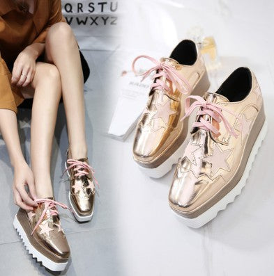 Wedge Heel Square Toe British Style Casual Height-increasing Shoes