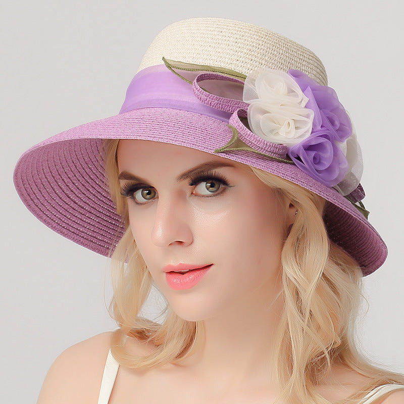 Women's Straw Hat Flowers Slimming Shade