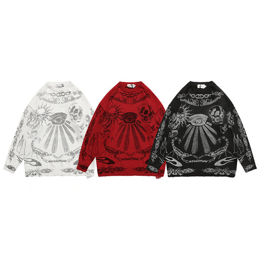 Mørk Street Culture Strikket Sweater med Kranieprint til Efterår/Vinter