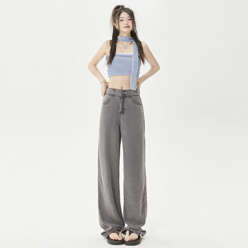 Ice Silk Thin Jeans Women's Comfortable Wide-leg Pants