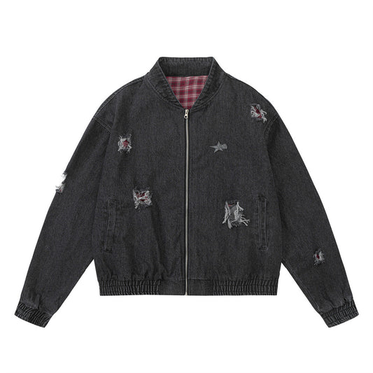 Vintage Efterår Og Vinter Løs Vasket Gammel Cowboyjakke