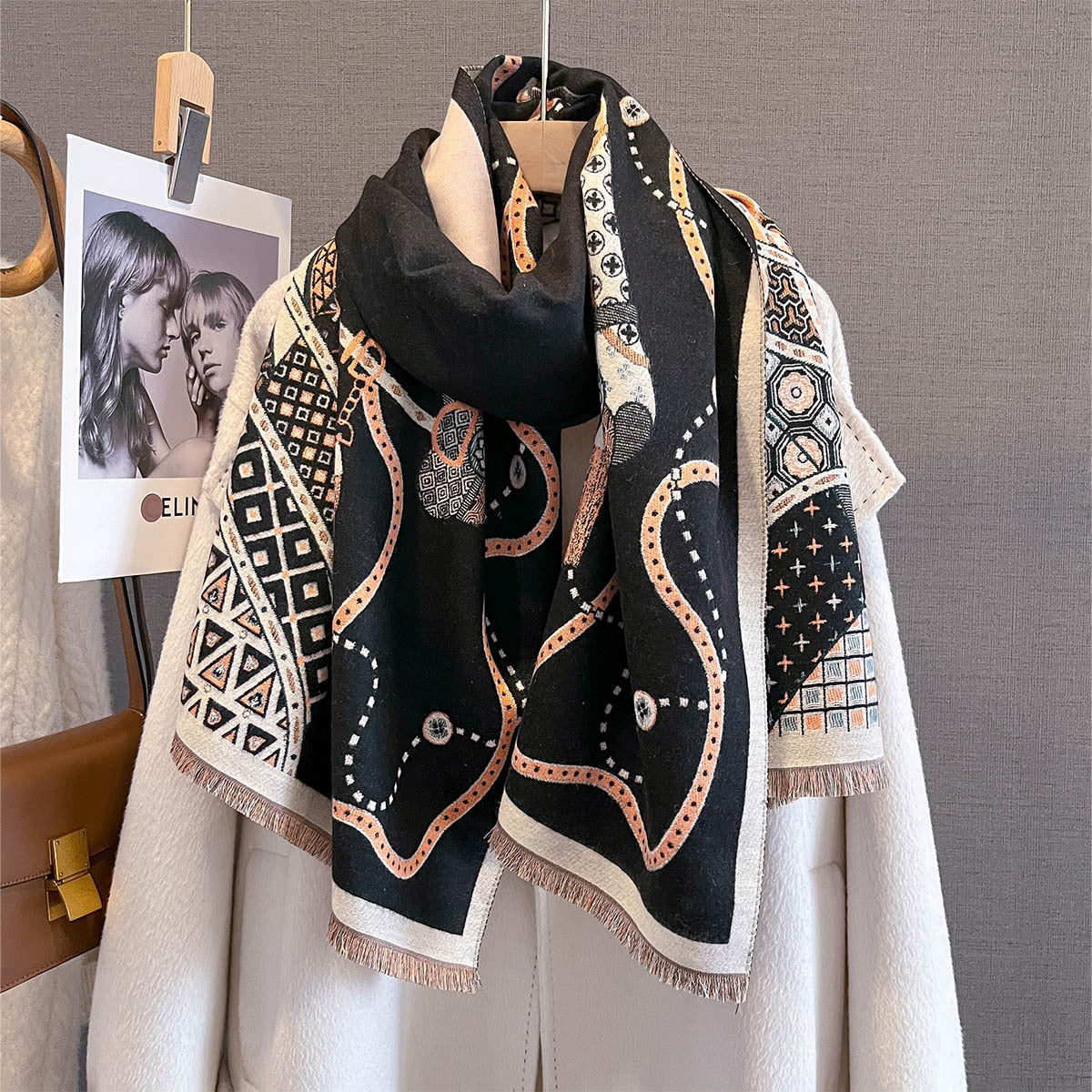 Autumn And Winter New Imitation Cashmere Scarf, Thickened And Lengthened With Horse Print