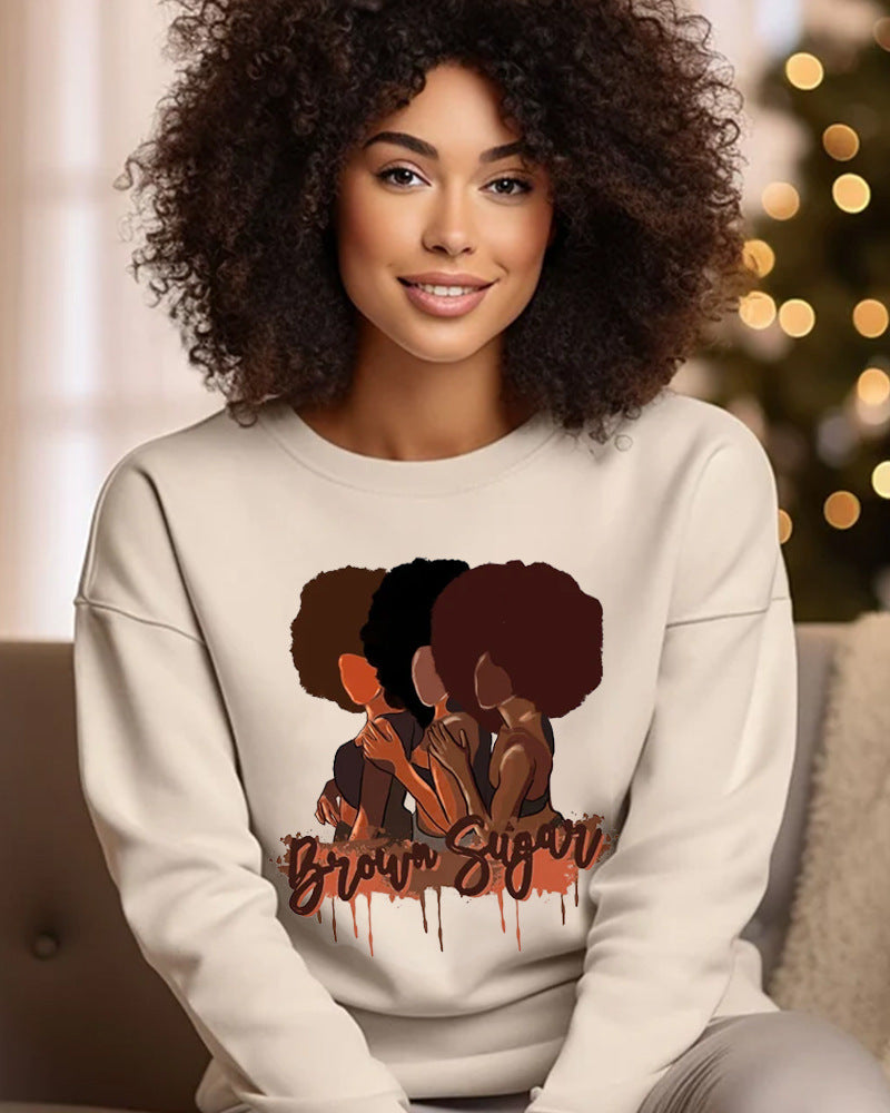 Polyester Women's Round-neck Long-sleeved Sweater Printing
