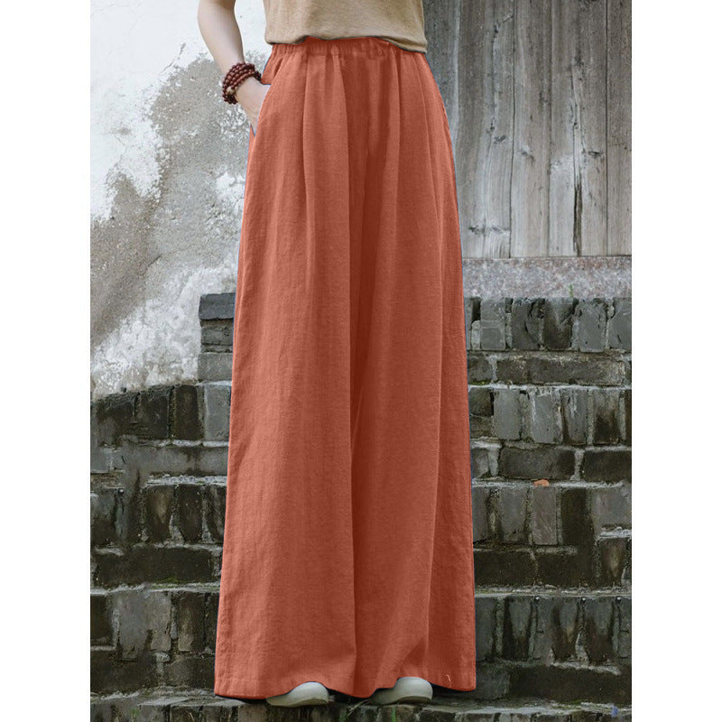 Women's Casual Retro Cotton And Linen Wide-leg Trousers