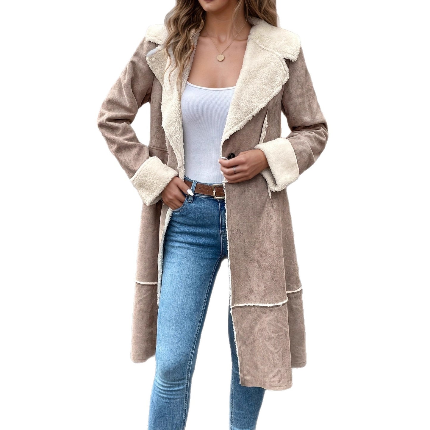 Women's Mid-length Fleece-lined Composite Velvet Warm Coat
