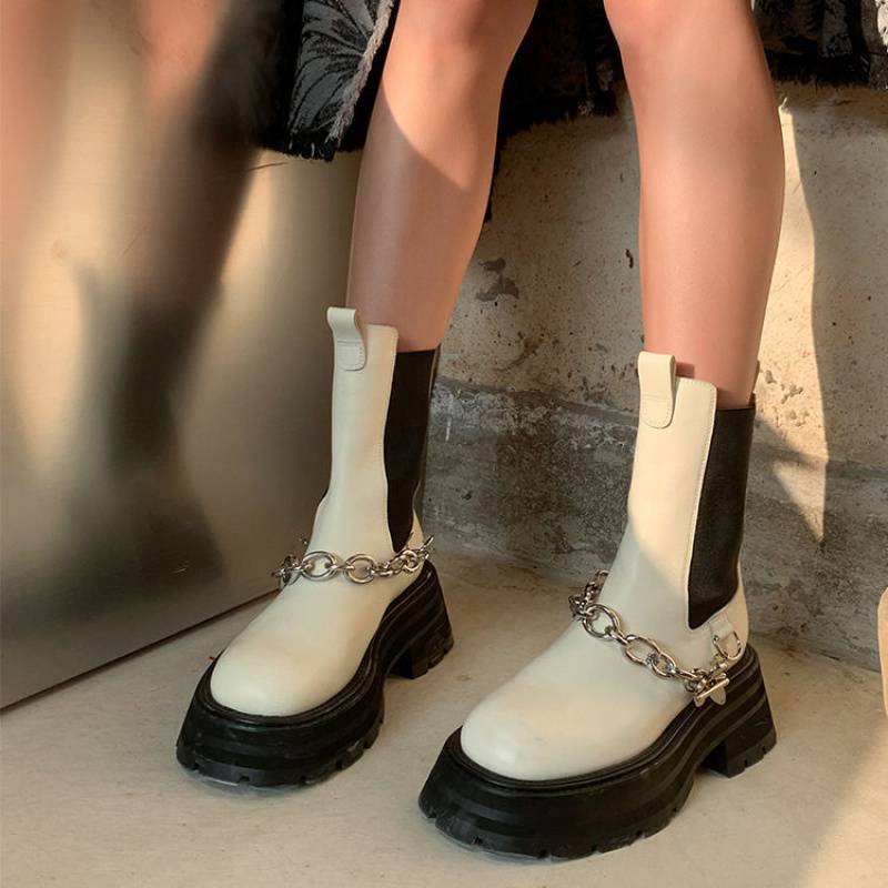 High  Boots British Style Round Toe Versatile Platform