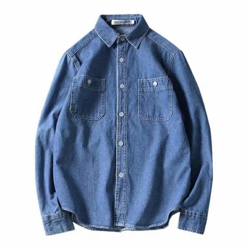 Spring And Autumn Denim Shirt Men's Korean-style Slim Fit