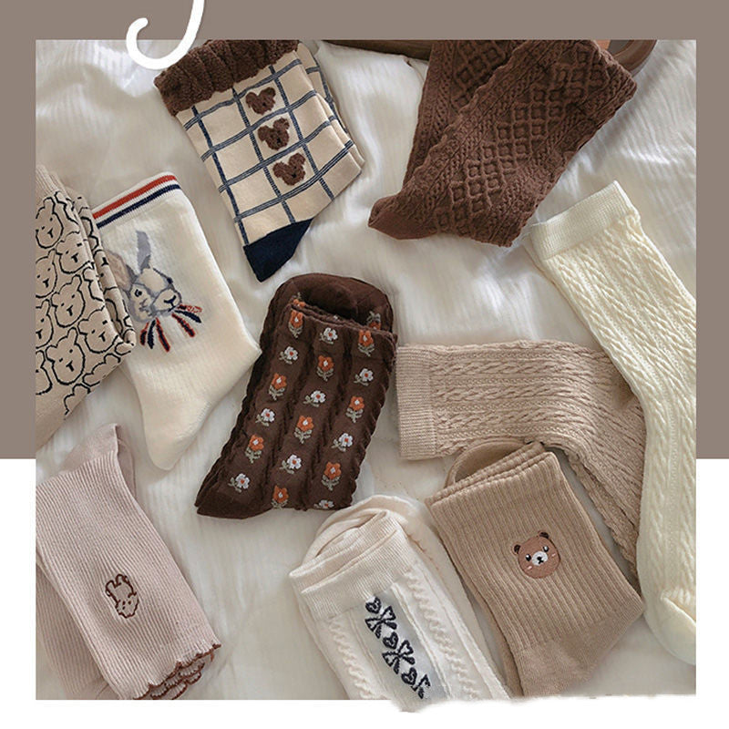 Female Middle Tube Cartoon Literature And Art College Wind Pile Pile Socks