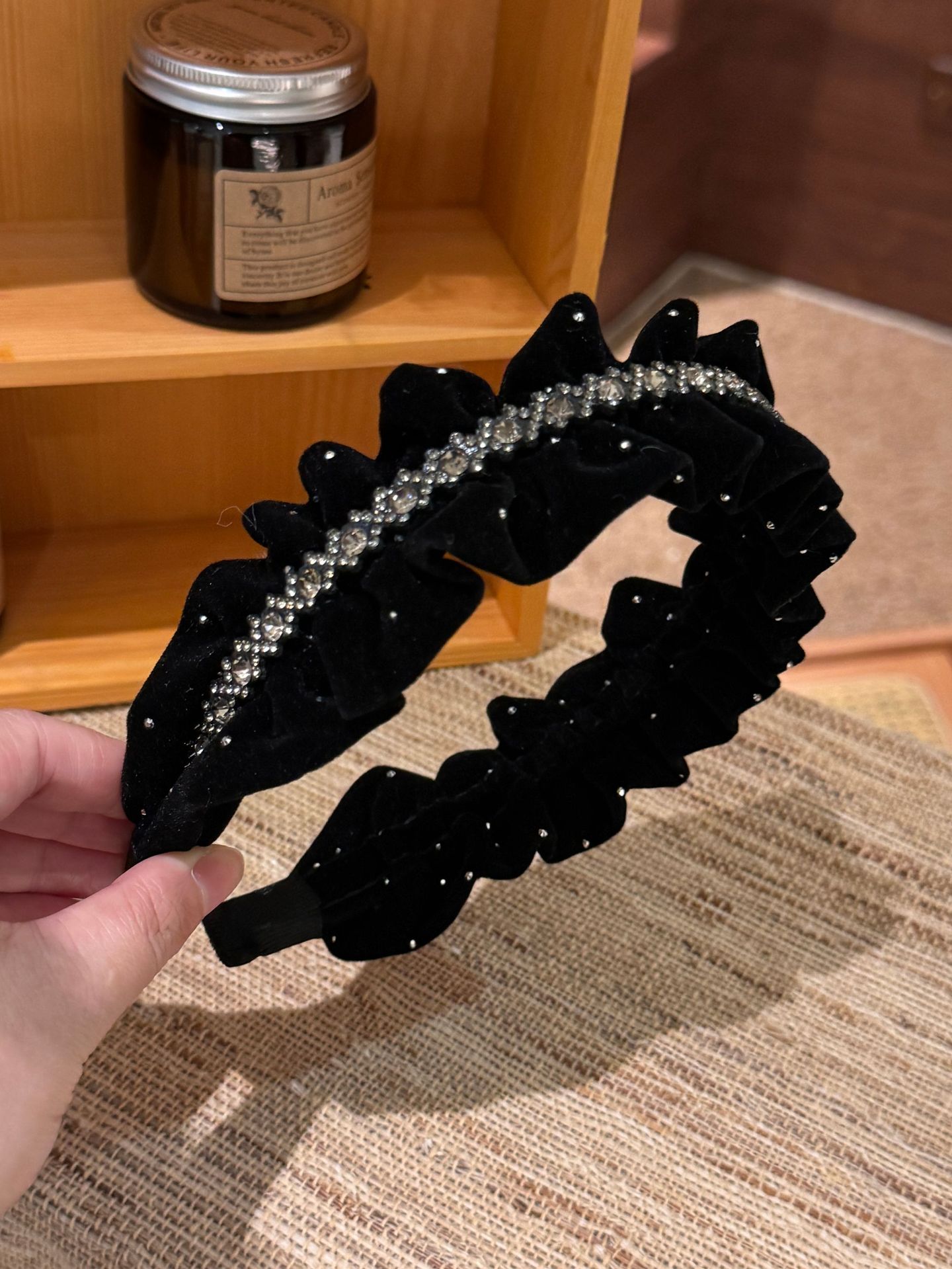 Pandebånd Høj Kranie Top Retro Sort Fuld Diamant Knust Hår