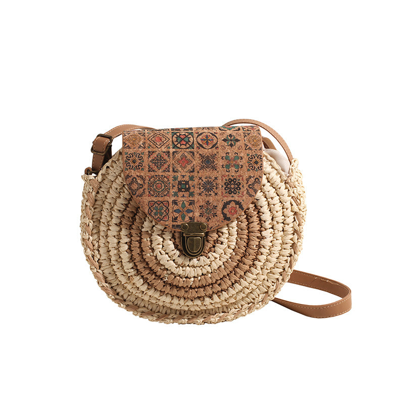 Seaside Holiday Small Crossbody Round Bag Round Cake Straw Bag