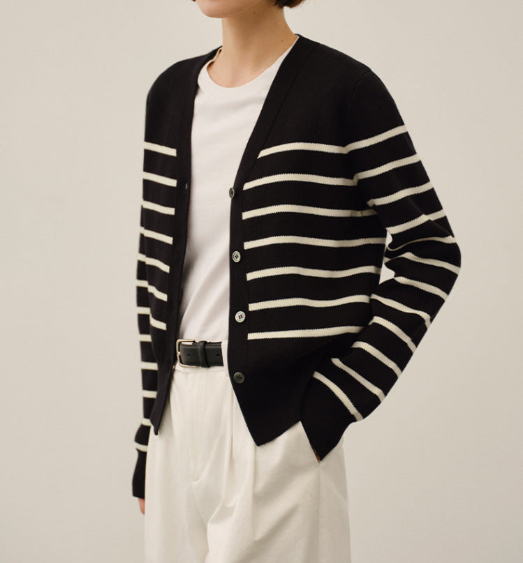 Classic Preppy Style Striped Knitted New All-match Sweater Jacket