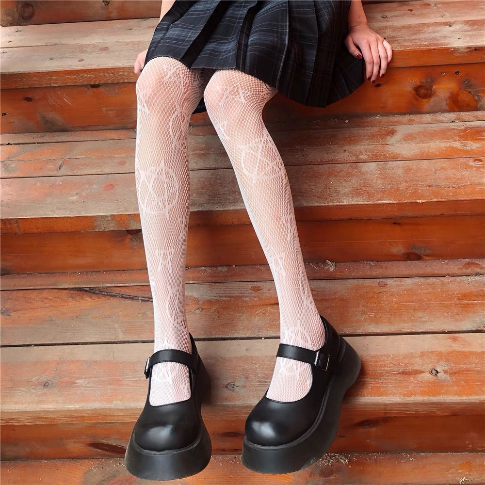 Black And White Fishnet Stockings Hollow Harajuku Hot Girl Sweet And Cool