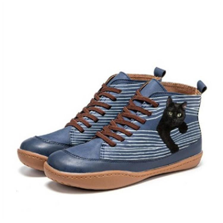 Large Size Flat-bottomed High-top Printed Totem Cross Strap Cat Cat Boots