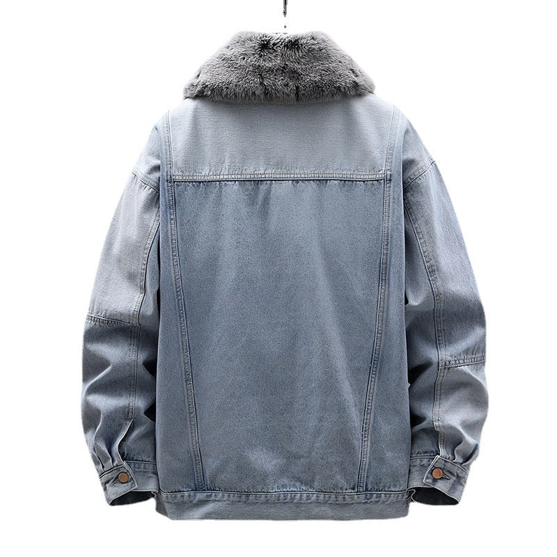 Casual Loose Fitting Denim Jacket With Fur Collar