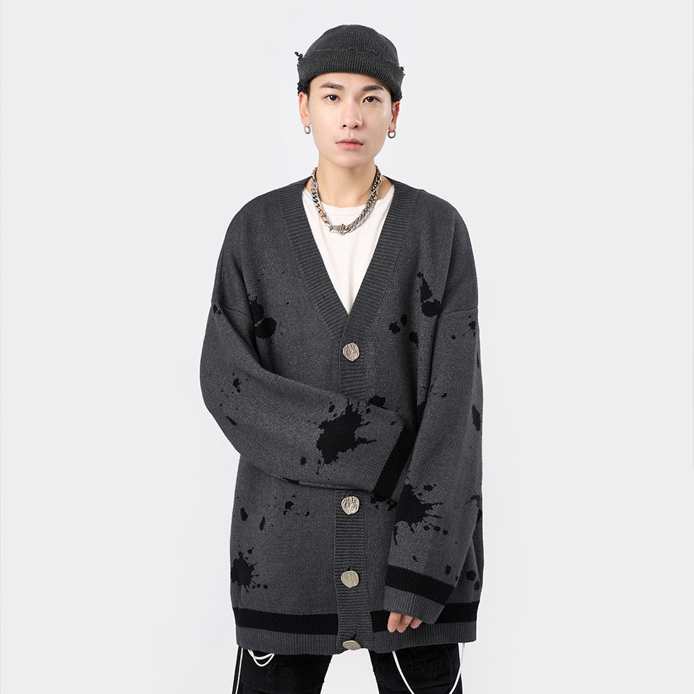 Dark Trendy Brand Jacquard Sweater Jacket Men Ins Autumn