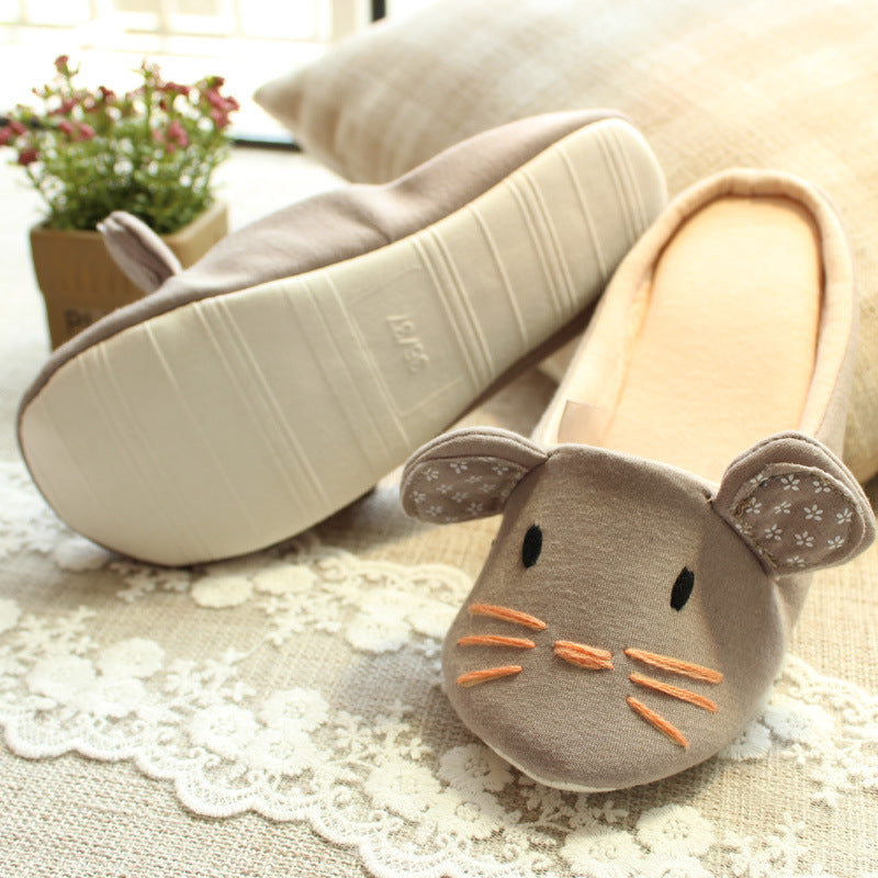 Home Floor Slippers Embroidered Mouse Shape