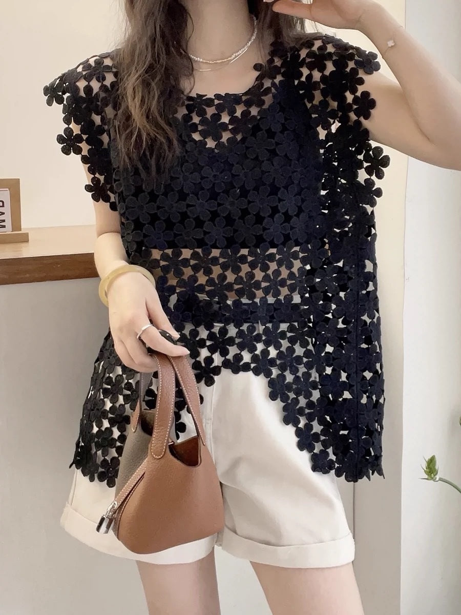 Vest Western Style Top Small Hollow Crocheted Lace Vest