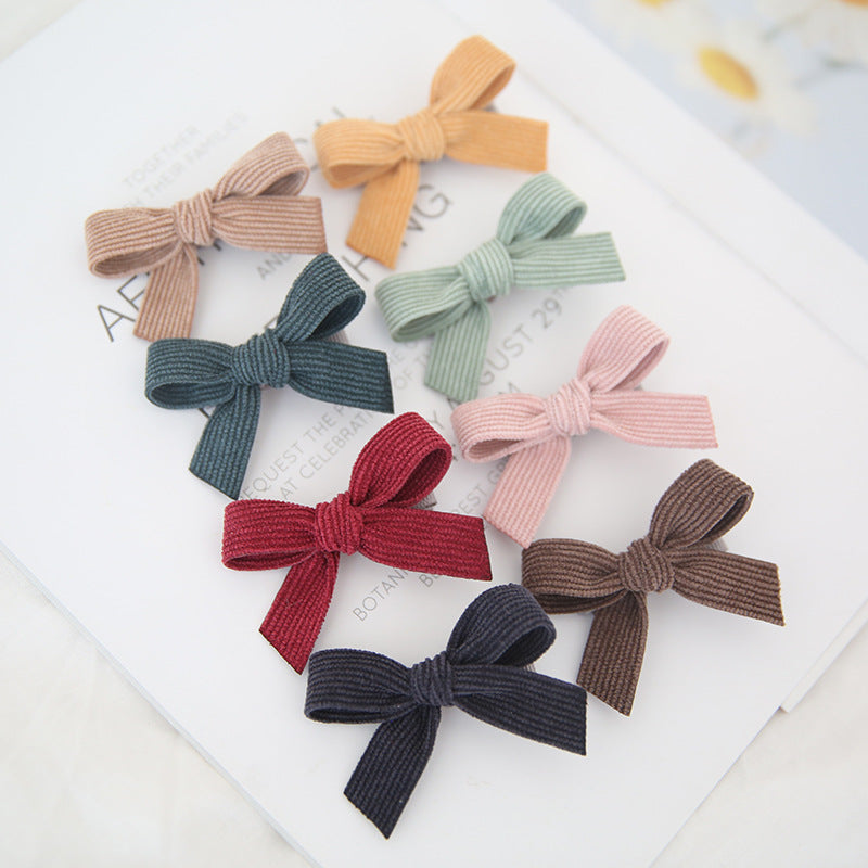 Baby Spring Autumn And Winter Corduroy Bow Hairpin 1pc