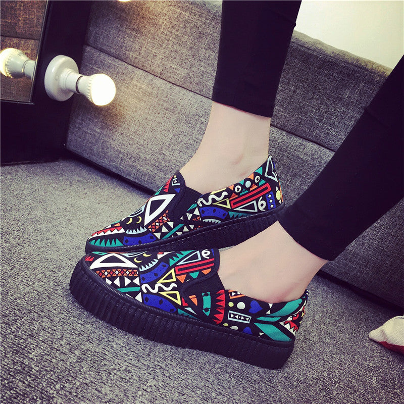 Women's Graffiti Canvas Shoes Fleece-lined Platform Platform Heel Slip-on