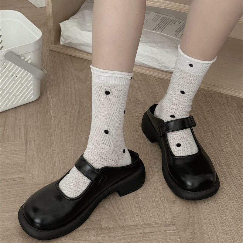 Thin Mesh Polka Dot Hollow Out Mid-calf Length Loose Socks Breathable Sweat Absorbing
