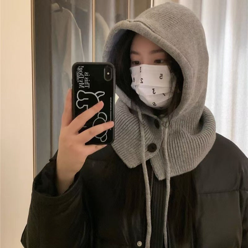 Fashionable Warm Hat Scarf Integrated Ear Protection Knitting Woolen Cap