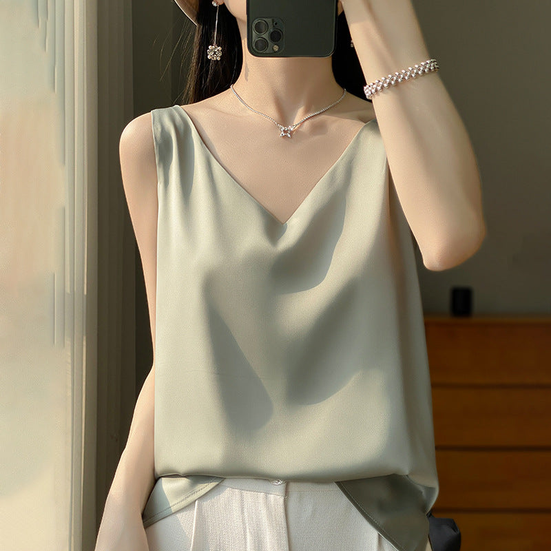 Sling Vest Inner Match Satin Silky Base Loose Sleeveless Top
