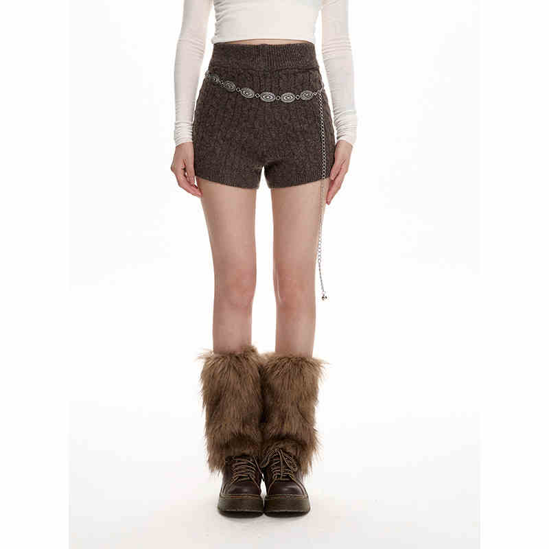 Knitted Shorts Women's High Waist Slimming Twist Wide-leg Casual Pants