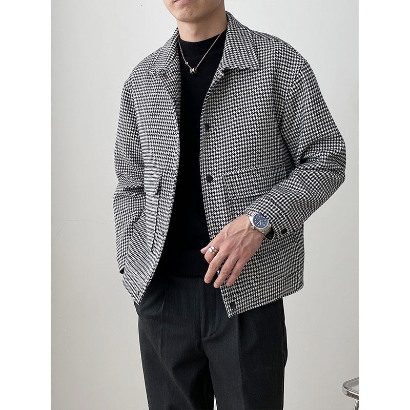Men's Silhouette Lapel Woolen Casual Loose Jacket