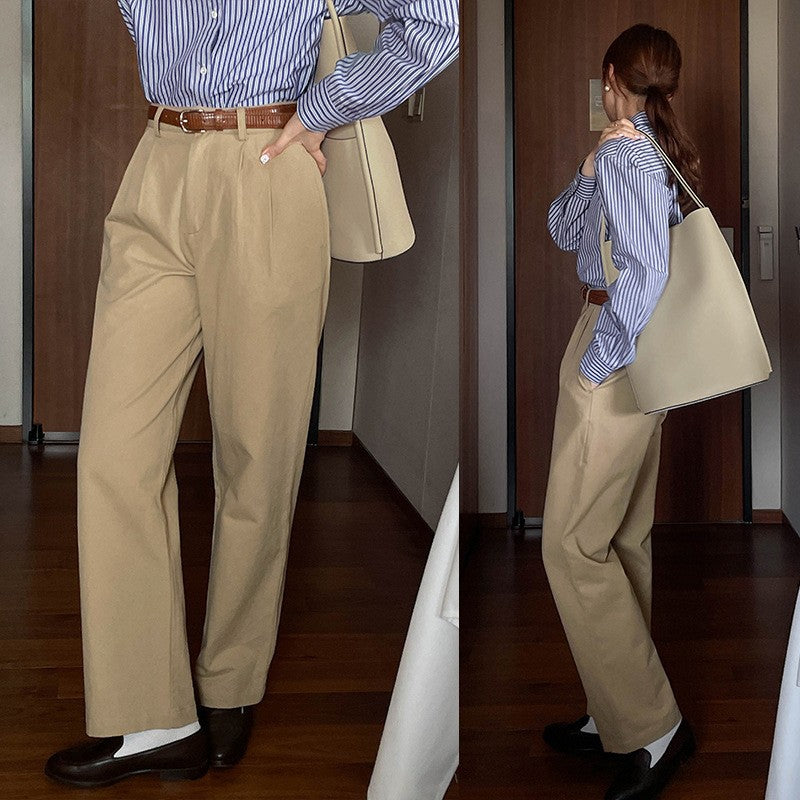 French Retro High Waist Korean Style Slimming Casual Pants
