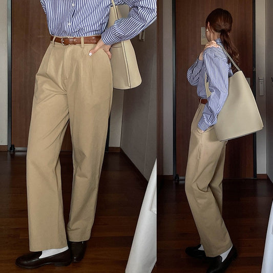 French Retro High Waist Korean Style Slimming Casual Pants