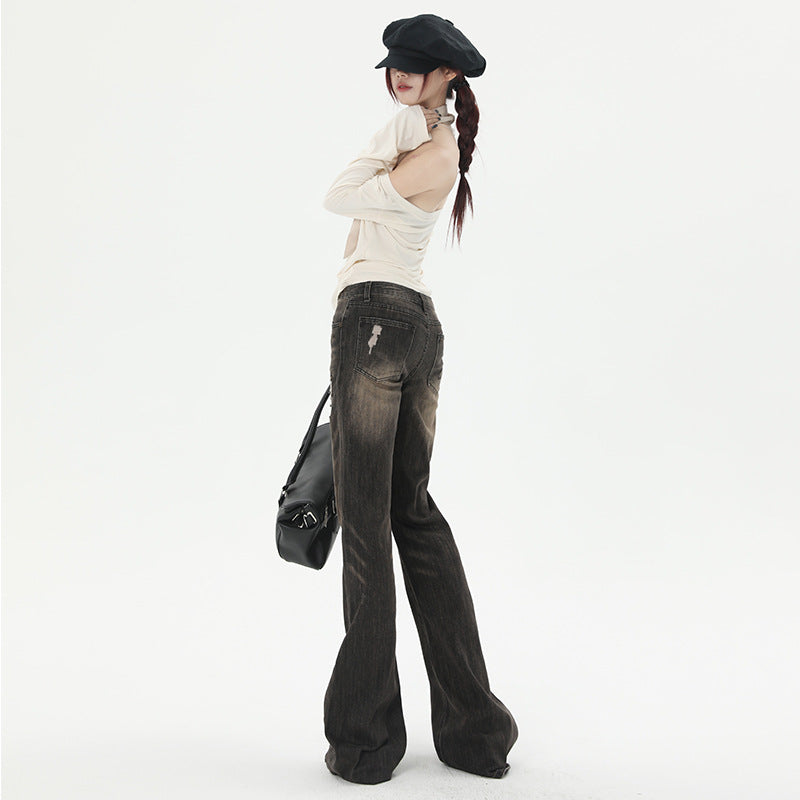 Fashionable Personalized Washed Flared Jeans For Women