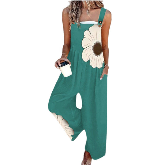 Women's Vintage Print Loose Sleeveless Jumpsuit