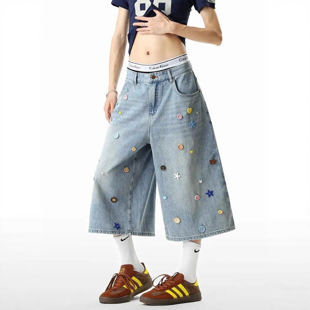 Womens Retro Washed Light Blue Cropped Denim Jeans In American Style
