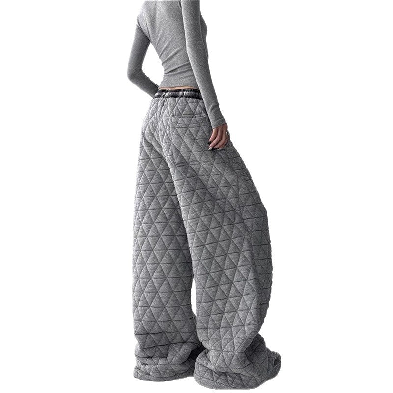 European And American Street-style Casual High-waisted Straight-leg Retro Wide-leg Fleece-lined Pants