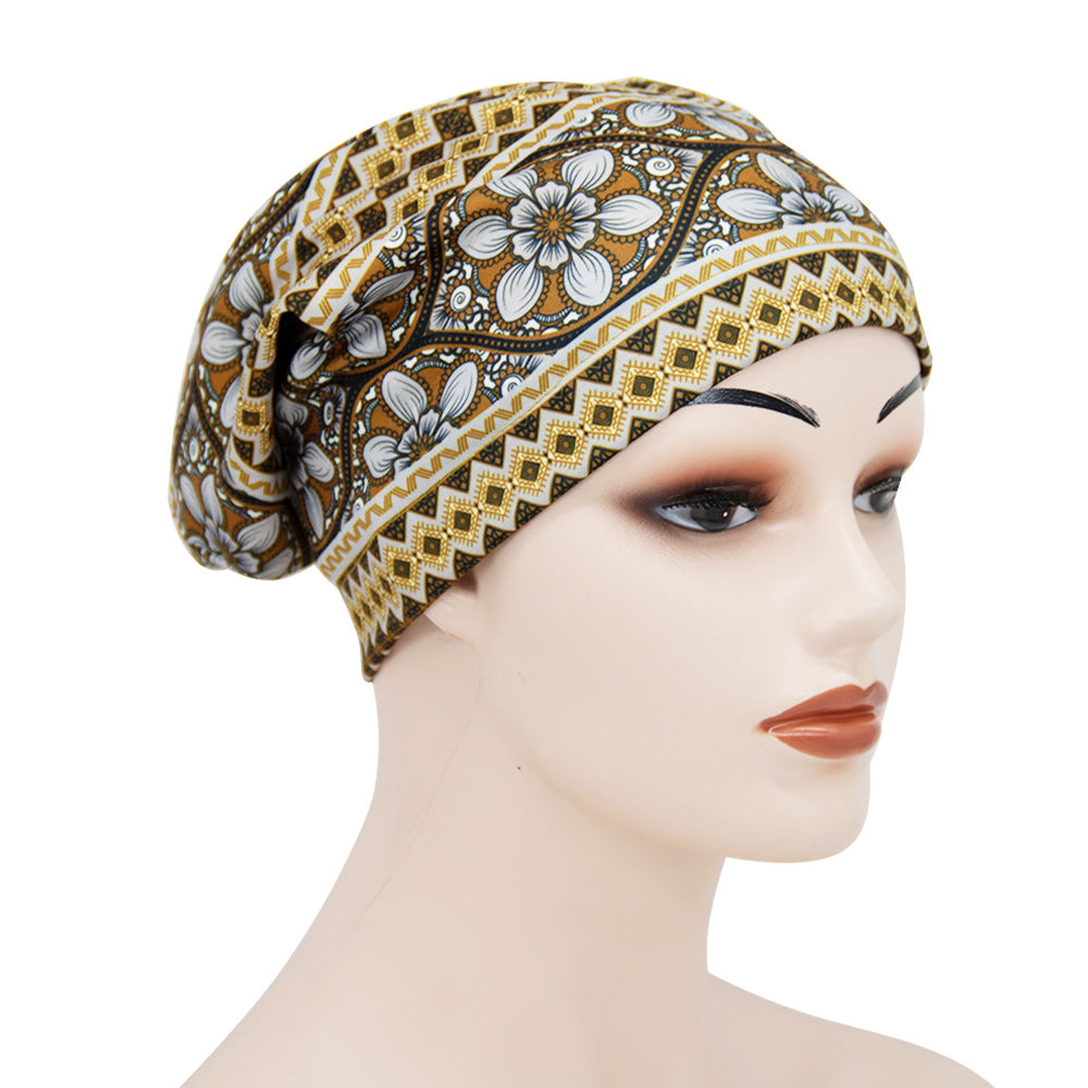 Elastic Cotton Printed Double-layer Lining Satin Nightcap