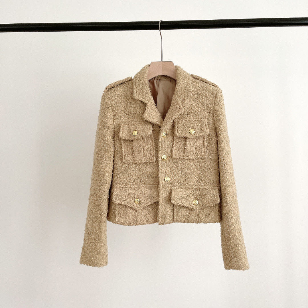 Ladies Fashion Casual Tweed Wool Suit Jacket